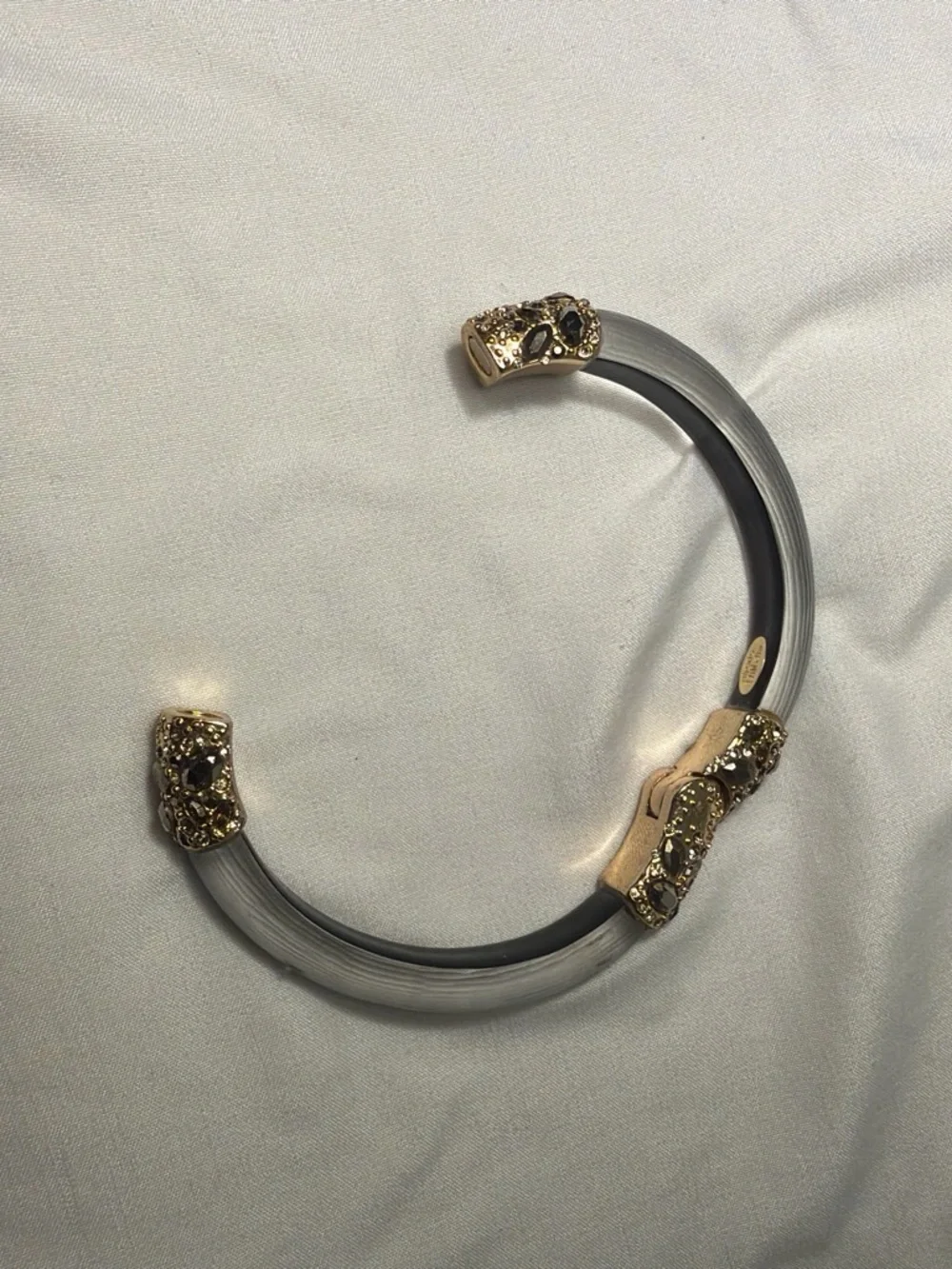 Alexis Bittar Teal Lucite Resin Bangle with Gold Accents